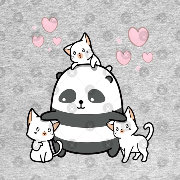 Cute Panda Play With Three Kitten by Suga Collection